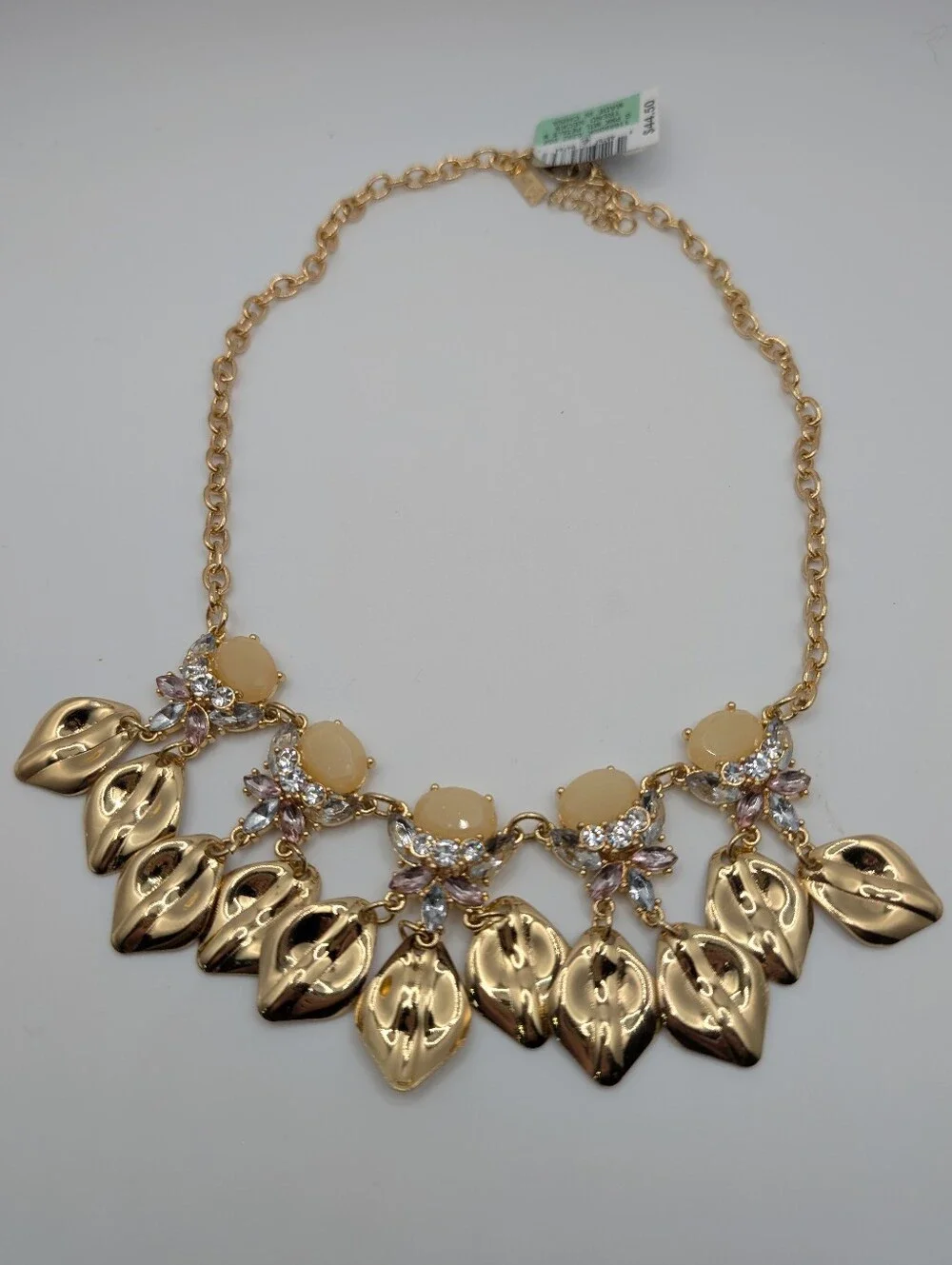 Macy's INC Gold Pink Stone & Crystal Petals Statement Necklace NWT